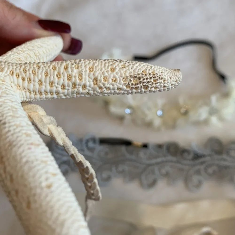 Lot of Four Headbands Cream and Silver Theme Starfish Faux Pearl Lace